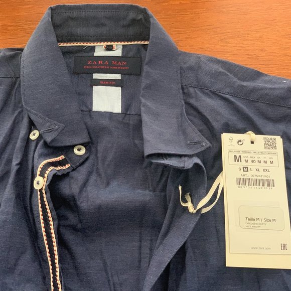 Men's Zara SLIM FIT Navy Shirt - Size M - Picture 2 of 2